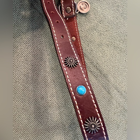 Turquoise Studded Brown Southwestern Leather Dog Collar 21” - Picture 4 of 5